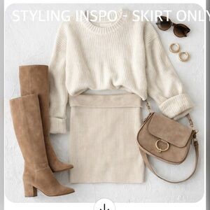 House of Harlow 1960 Ribbed Knit Mini Skirt Beige Medium